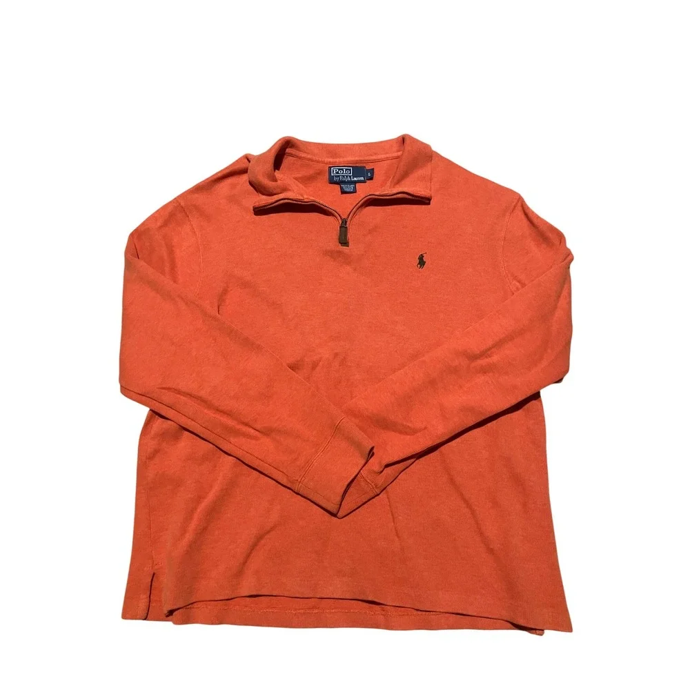 Polo Ralph Lauren Mens Orange 100% Cotton Quarter Zip Pullover Sweater Size L
